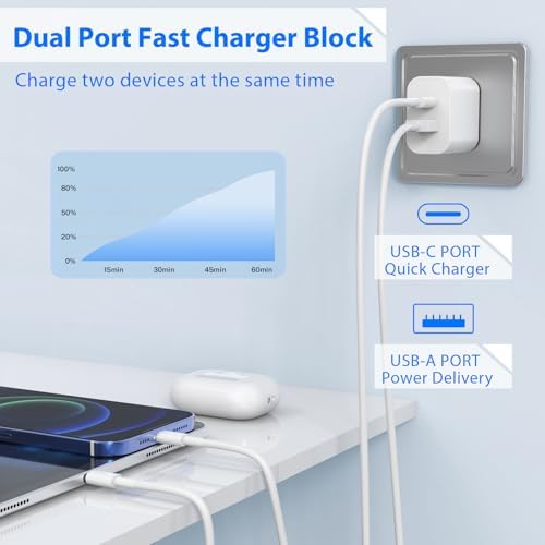 Ultimate 20 W Dual-Port i Pad Charger Bundle – Fast Power Delivery & Quick Charge Adapter with 6 FT & 10 FT Lightning Cables for i Pad 9/8/7, Air, Mini, Pro & i Phone – Efficient Charging Solution for On-the-Go Professionals