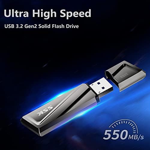 SSK 128 GB USB Flash Drive – Ultra-Fast 550 MB/s Transfer Speed with USB 3.2 Gen2 & USB-C Adapter – Versatile External Solid State Drive for Smartphones, Mac Book Pro/Air, and More – Effortless File Access, Enhanced Compatibility & Portability