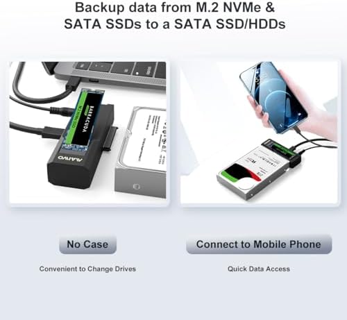 Transform Your Data Management with the MAIWO NVMe SATA M.2 to SATA Enclosure – High-Speed USB-C Adapter for Effortless Hard Drive Access, Compatible with 2.5” & 3.5” Drives, Tool-Free Design for Quick Installations, 10 Gbps Transfer Speeds, Ideal for Tech Enthusiasts and Professionals Seeking Versatile Storage Solutions