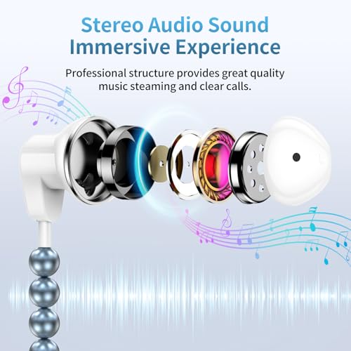 Hian Dier Chic Pearl Necklace Earbuds for i Phone – Stylish Muted Blue Wired Headphones with Crystal-Clear HD Voice Mic and Magnetic Storage – Fashion-Forward Audio Accessory for Women Compatible with i Phone Models 14/13/12/11/XR/XS/X/8/7 – Elevate Your Listening Experience with Fashion and Functionality