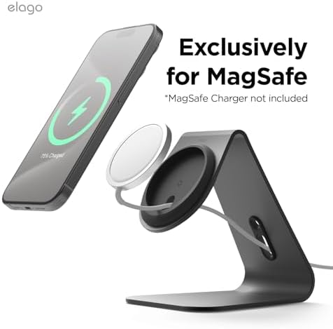 elago MS4 Charging Stand Compatible with MagSafe Charger, Aluminum Stand Compatible with iPhone 16/15/14/13/12 Series, Designed for iOS17 Standby Mode (Cable Not Included) (Black) – Enhanced Compatibility and Speed