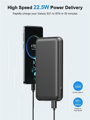 High-Capacity 30,000 m Ah Portable Charger – Rapid 22.5 W Power Bank with 4 Outputs Including PD 20 W USB-C, Ideal for i Phone, Samsung, and Pad Mini – Ultimate On-the-Go Charging Solution for All Devices