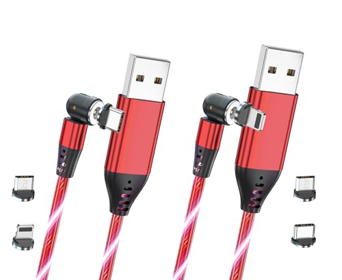Versatile 3-in-1 Luminous Magnetic USB Charging Cable – Reflex Power 2 Pack, 1 M Length, 540° Rotating Design, Fast 2.4 A Charge, Durable TPE Build, Compatible with i Phone/i Pad, Micro USB & Type-C Devices, Green LED Glow for Easy Visibility in Low Light, Enhanced Durability for Everyday Use