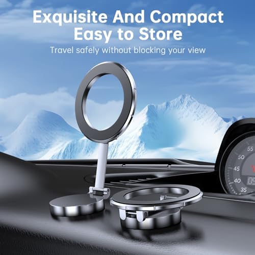 Elevate Your Driving Safety with the 2024 Mini Universal Magnetic Suction Car Phone Mount – Innovative Grey Aluminum Design, 360-Degree Rotatable for Optimal Viewing, Seamless Mag Safe Compatibility with i Phone 11-15 Pro Max for Effortless Navigation and Convenience