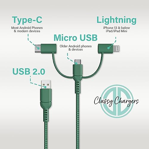 Versatile 3-in-1 Universal Charging Cable – 6 ft Nylon Braided Charger for i Phone, Android & More | Lightning, Type C & Micro USB Compatibility | Fast Charging Solution in Vibrant Tangerine for Ultimate Convenience and Style