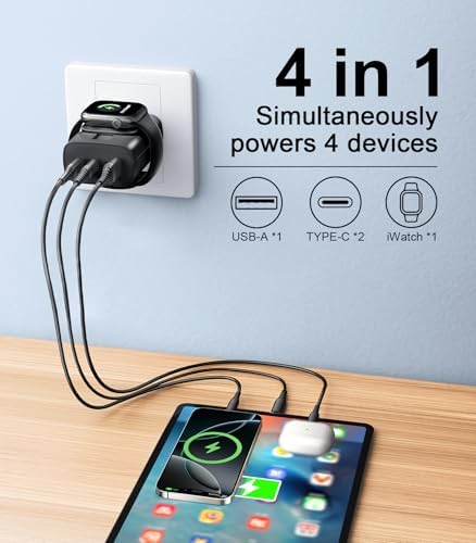 40 W 4-in-1 Fast Charger for i Phone, Apple Watch & Air Pods – Portable Multi-Device Charging Station with Dual USB Wall Block – Ideal Travel Companion for Apple Users – Enhanced Compatibility & Efficient Power Delivery