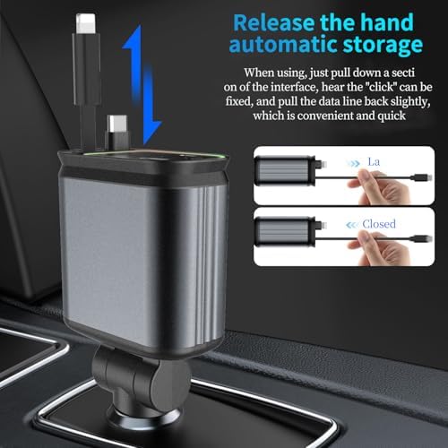 Ultimate 3-in-1 Retractable Car Charger – 50 W Fast Charging Solution with Type C Cable & USB Port for i Phone 16/15/14/13/12/11, Galaxy & Pixel Devices – Tangle-Free Convenience for On-the-Go Power Management