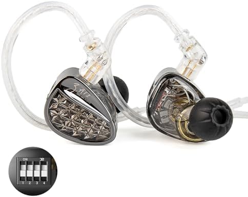 KZ ZA12 Hybrid Wired Earbuds – Ultimate Audiophile Experience with Dual Dynamic Drivers & Quad Balanced Armatures, Customizable 4-Level Sound Tuning for Gaming and Music, Premium Silver-Plated Cable in Sleek Matte Black – Exceptional Clarity and Device Versatility for Serious Listeners
