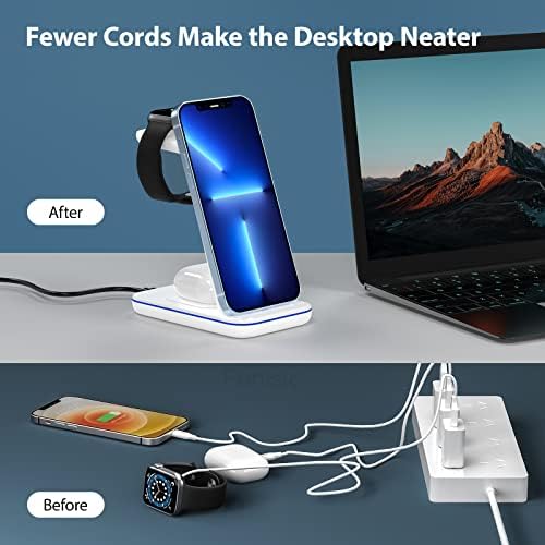 3-in-1 Wireless Charging Station for Apple Devices – Fast Magnetic Charger for i Phone 15/14/13/12/Pro Max/SE/11/XS/XR/8, Apple Watch 9-2, and Air Pods – Streamlined Power Solution for Home and Travel – Sleek, Compact Design for Enhanced Compatibility and Speed