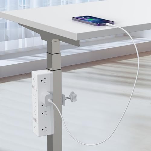 VILONG 40 W Fast Charging Station – Advanced Desk Clamp Power Strip with 8 USB Ports (4 USB-C) and 10 AC Outlets – Perfect for Home & Office Use with 10 Ft Cord – Secure Mount Surge Protector for Clutter-Free Charging Solutions