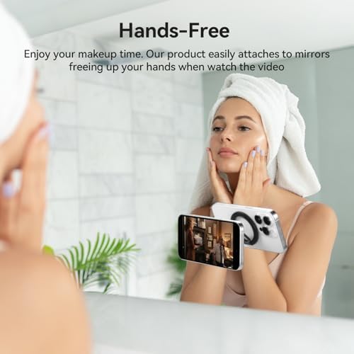 Versatile Magnetic Phone Holder and Multi-Function Stand with Suction Cup and Ring Grip – Perfectly Compatible with i Phone 16/15/14/13/12 Models and Mag Safe Cases (Elegant Black) – Enjoy Hands-Free Viewing and Enhanced Stability