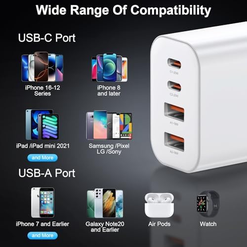 High-Speed USB C Charger Block 3-Pack – 40 W 4-Port Power Adapter for Quick Charge & Power Delivery, Compatible with i Phone 16/15/14/13/12/11/Pro Max & Tablets, Compact Wall Plug for Efficient Multi-Device Charging – Optimal Safety Features & Sleek Design