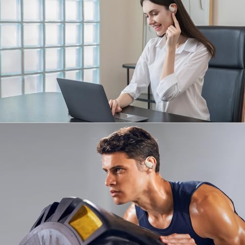 Unleash Your Fitness Potential with Open Ear True Wireless Bluetooth Earbuds – Advanced Air Conduction Technology for Unobstructed Awareness, 60-Hour Long Battery Life, and Sweat-Resistant Design – Ideal for Running, Gym Workouts, and Everyday Activities (Skin Color) – Experience Comfort and Clarity with Dual Mic Technology for Seamless Calls