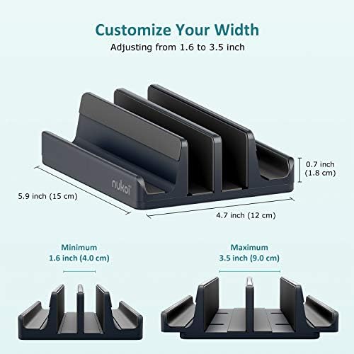 Transform Your Workspace with SPACEMax Premium Vertical Laptop Stand – Adjustable Aluminum Holder for Laptops Up to 17.3” Featuring Advanced Anti-Tip GRIPLock Technology – Versatile 4-Slot Design for Tablets and Phones – Elegant Silver Finish for a Modern Desk Aesthetic – Enhance Your Workflow Efficiency and Posture with Lightweight, Durable Construction