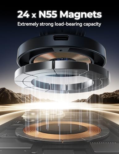 JOYROOM Mag Safe Car Mount Charger – 15 W Fast Wireless Charging for i Phone 12-16 Pro Max Plus, Enhanced Dual-Clip Grip for Secure Dashboard & Air Vent Installation, Stylish Dark Blue Finish, Ultimate On-the-Go Power Solution for i Phone 15 Accessories