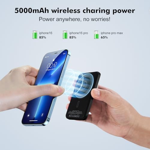 Sleek 5,000 m Ah Magnetic Wireless Charger for i Phones – Fast Charging Power Bank with LED Display, Compatible with i Phone 16 Pro Max/16 Pro/16, 15/14/13/12 Series – Effortless Charging for On-the-Go Lifestyles