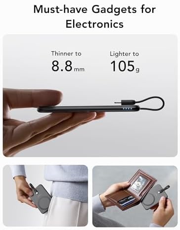 VEEKTOMX Ultra-Slim 5000 m Ah Portable Power Bank with Built-in Charging Cable for i Phone – Lightweight Battery Pack for i Phone 14/13/12/XS/Pro/Air Pods – Quick Charge Convenience in a Stylish Design – Perfect for On-the-Go Power Solutions