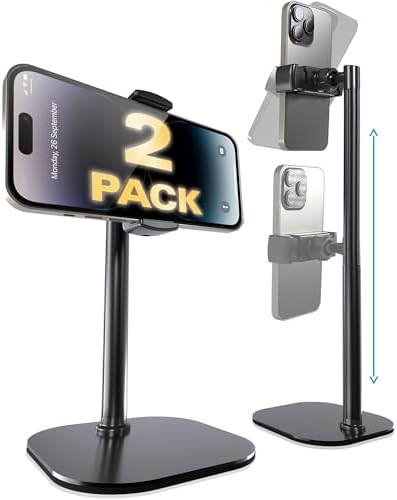 Cooper ChatStand Adjustable Cell Phone Stand for Desk & Video Recording, Rotating Cell Phone Holder for Desk for All iPhone, Samsung, Android, 9-14″ Face-Level Metal Desktop Tripod (Frost White) – Enhanced Compatibility and Speed