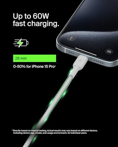 Belkin Boost Charge Braided USB-C to USB-C Cable – 1 m (3.3 ft) Durable Fast Charging Cable for i Phone, Galaxy, Nintendo Switch 2, i Pad Pro, and Pixel – Tangle-Free Design with 480 Mbps Data Transfer – Ultimate Universal Compatibility for All Your Devices