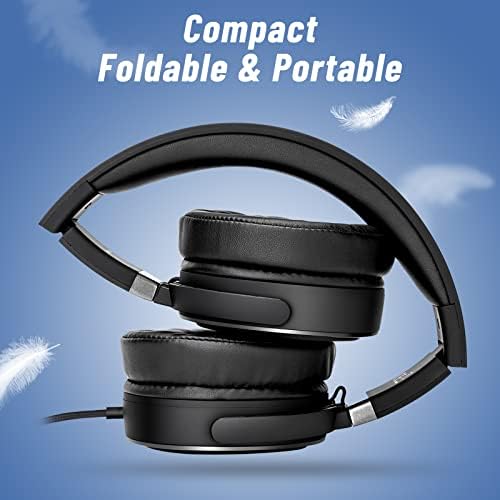 Rockpapa Ultra-Light Foldable Wired Headphones with Integrated Microphone – Premium Stereo Sound for All Ages, Perfect for Travel with Tangle-Free Cord and 3.5 mm Compatibility – Sleek Black/Grey Design for Everyday Listening and Virtual Meetings
