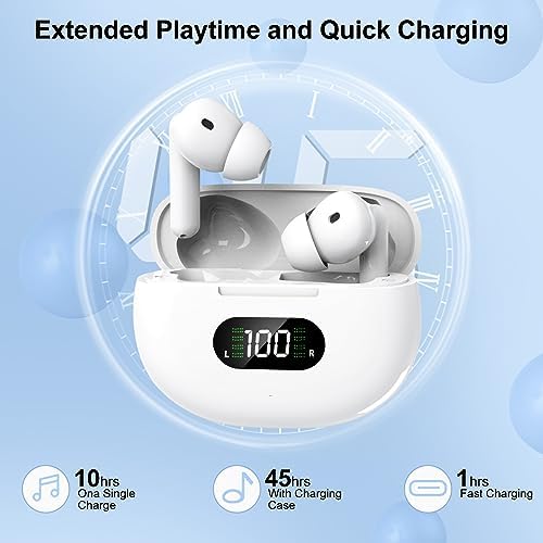 Premium Bluetooth Earbuds with 45-Hour Playtime – Waterproof, Noise Cancelling Wireless Earphones Featuring LED Battery Indicator and Low Latency Fast Charging for Ultimate Audio Performance and Versatile Device Connectivity
