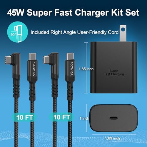 Costyle 45 W USB-C Fast Charger with 10 FT Type C Cable – Ultimate Rapid Charging Solution for Samsung Galaxy S20 to S25 & Note 20 – Travel-Friendly, Compact Design with Advanced Safety Features for Optimal Battery Longevity