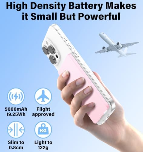 Compact 5000 m Ah Mag Safe Battery Pack Mini: 22.5 W Fast Charging Wireless Power Bank with Magnetic Alignment for i Phone 16/15/14/13/12 Plus/Pro/Pro Max – Sleek and Portable USB-C Charger for On-the-Go Power Solutions