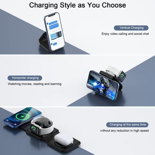 RTOPS 3-in-1 Magnetic Wireless Charging Station for i Phone, Apple Watch, and Air Pods – Compact Ga N Travel Charger with Enhanced Speed and Compatibility for i Phone 16/15/14/13/Pro/Max, Air Pods 4/3/2/Pro – All-in-One Solution for Ultimate Convenience and Efficiency