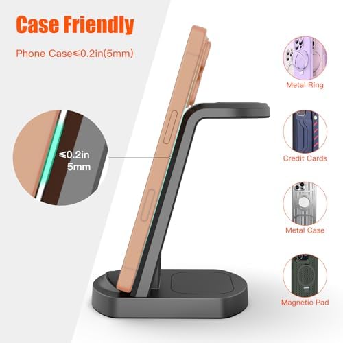 Efficient 3-in-1 Wireless Charging Dock for i Phone 16/15/14, Apple Watch, and Air Pods – Rapid Charge Station with 1.5 M USB Cable in Sleek Black – Streamline Your Charging Experience and Maximize Productivity