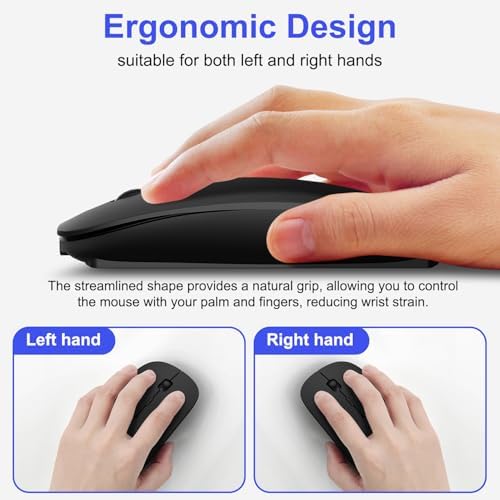 Sleek Silver Bluetooth Wireless Mouse for Mac Book Air & Pro – Ergonomic, Rechargeable, and Silent Tri-Mode Connectivity (2.4 G USB-C/USB-A, Bluetooth 5.2/3.0) for Ultimate Productivity on the Go
