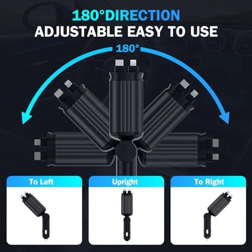 Starlight Enhanced 66 W USB-C Fast Car Charger – 4-in-1 Retractable Adapter with Dual USB Ports for i Phone 16/15/14/13/12/11 & Android Devices – Ultimate Convenience for On-the-Go Charging in Sleek Black Finish