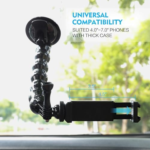 Ultimate 360-Degree Rotating Flexible Suction Cup Car Phone Holder for 4.0-7.0 Inch Devices and Action Cameras – Enhanced Stability and Versatile Positioning for Safe Navigation and Capturing Moments on the Go