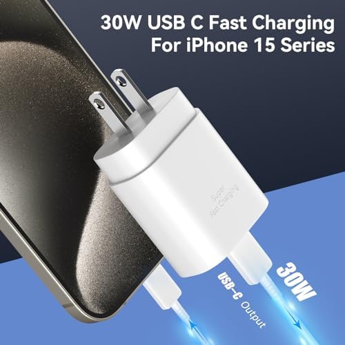30 W Ultra-Fast USB C Wall Charger with 10 FT Cable in Stylish Purple Gradient | Rapid Charging Solution for Phone 15 Series & S24 Ultra Plus | Compact & Versatile Power Adapter for Modern Devices