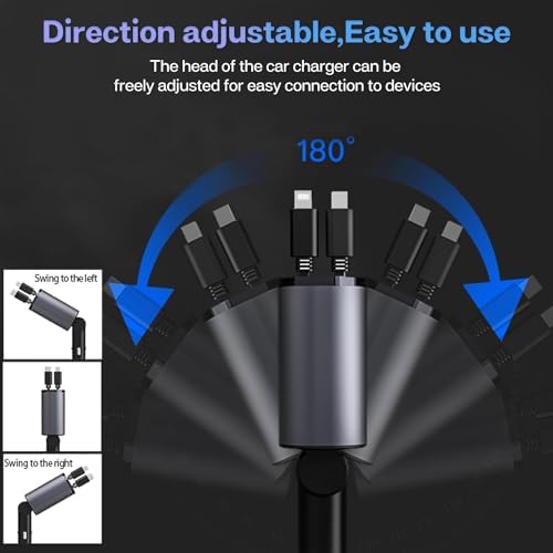Ultimate 4-in-1 Retractable Car Charger Adapter – 100 W Fast Charge Solution for i Phone 15/14/13 Pro Max, Galaxy & Pixel – Tangle-Free 2.6 ft Cables for Multi-Device Compatibility and Convenient On-the-Go Power