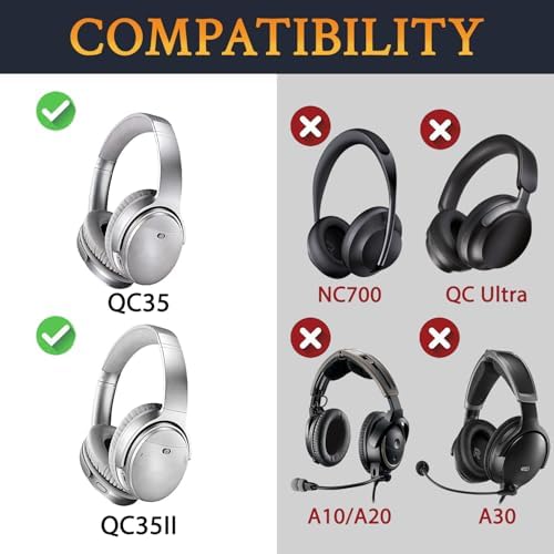 Ultimate Comfort Earpads for Bose QC35 & QC35 II – Luxurious Leather Design with Superior Noise Isolation Foam and Enhanced Thickness for Optimal Listening – Stylish Grey Replacement Cushions to Revitalize Your Headphones