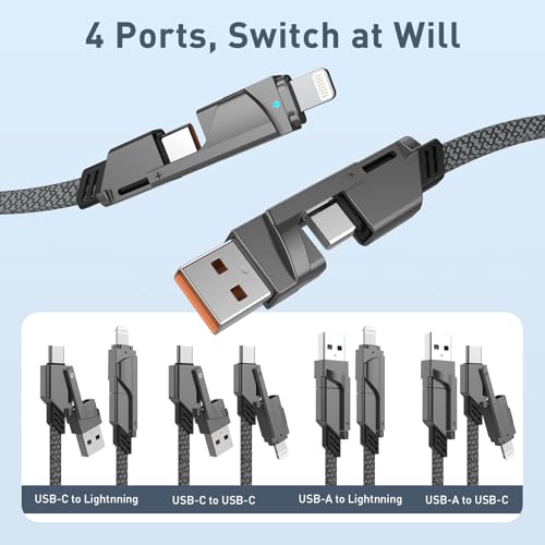 4-in-1 USB C Charging Cable: 60 W Fast Charge & 4 ft Versatile Connector for i Phone 15 Pro, Samsung Galaxy, Google Pixel, Laptops & Tablets – Streamlined Power Solution for All Your Devices
