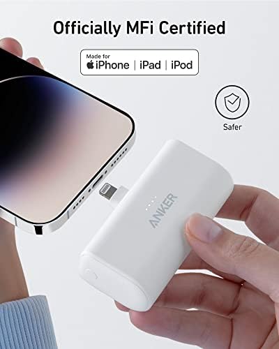ANKER Nano Power Bank 5,000 m Ah with Built-in Lightning Connector – MFi Certified Portable Charger for Fast Charging i Phone 14/13/12 Series, Compact & Travel-Friendly Power Solution in Purple – Effortless, Tangle-Free Charging Anywhere