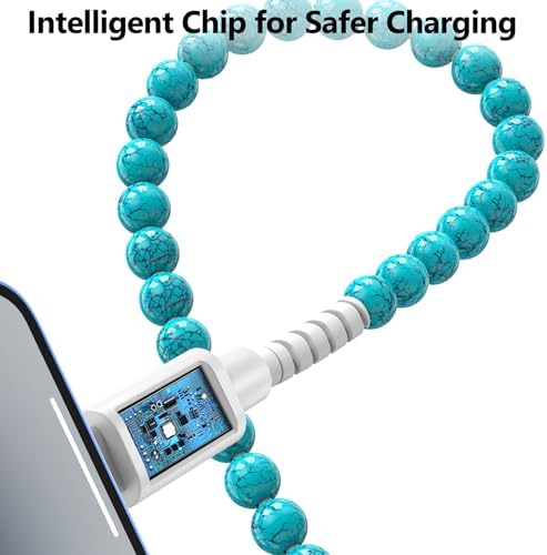 Elevate Your Charging Game with Hian Dier MFi Certified USB C to i Phone Charger – 3.3 FT Fast Charging Cable in Elegant Blue Morandi Pearl Beaded Design for i Phone 14, 13, 12, 11 Pro Max, X, XS, XR – Durable and Tangle-Free Accessory for Style and Performance