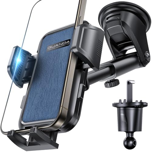 Ultimate Adjustable Windshield Phone Mount for Cars – Military-Grade Suction Cup Holder with Vent Hook, 360° Rotatable Design, Non-Slip Silicone Carbon Fiber for All Smartphone Models – Enhance Your Driving Safety & Hands-Free Convenience