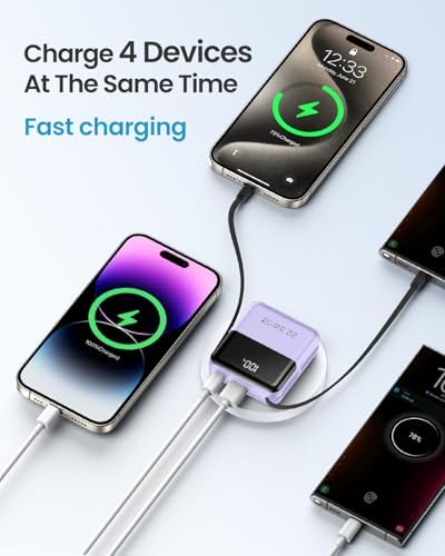 Compact 10,000 m Ah Portable Charger with Built-In Cable – Fast Charging Mini Power Bank for i Phone, Samsung, and Android Devices – Smart LED Display for Battery Monitoring – Ultimate Travel Companion for On-the-Go Power Solutions