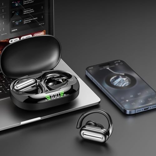Vibe Haven Bluetooth 5.4 Sports Earbuds: Ultra-Lightweight IPX7 Waterproof Wireless Headphones with Secure Earhooks, Enhanced ENC Noise Cancellation for Superior Call Clarity – Ideal for Active Lifestyles, Intense Workouts, and Daily Commutes – Ergonomically Designed for Comfort and Unrivaled Sound Quality