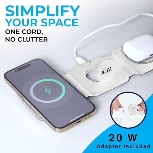 Ultimate 3-in-1 Magnetic Wireless Charging Station for i Phone, Apple Watch & Air Pods – Rapid Charge Dock with 20 W Adapter, Foldable Design for Travel & Home Use, Effortless Compatibility with All i Phone Models, Sleek Aesthetic & Safety Features for a Clutter-Free Experience