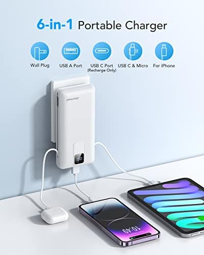 Charmast Ultra-Fast 20000 m Ah Portable Charger with Integrated Cables and Wall Plug – Universal Compatibility for i Phone 16/15/14/13, Samsung, Google, i Pad – Sleek Design, Rapid 20 W USB-C Power Delivery for On-the-Go Charging Solutions