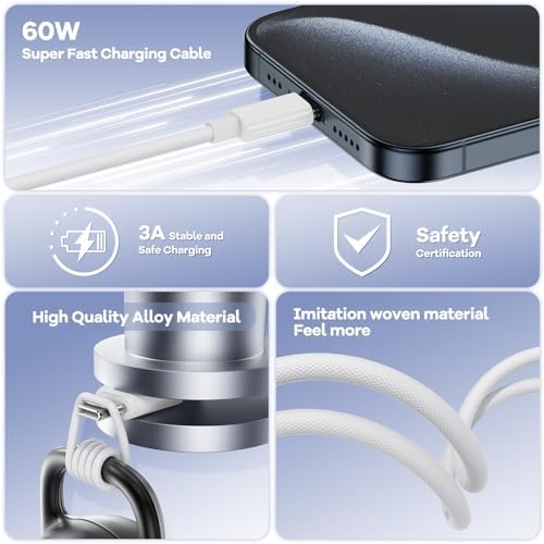 6-Foot USB C Cable for i Phone 15 – 3-Pack Durable Woven Fast Charging Solution for i Phone 16, Mac Book Pro, and Samsung Galaxy S23 Ultra – Optimal Length for Home, Office, and Travel Use – 60 W Power Delivery & High-Speed Data Transfer