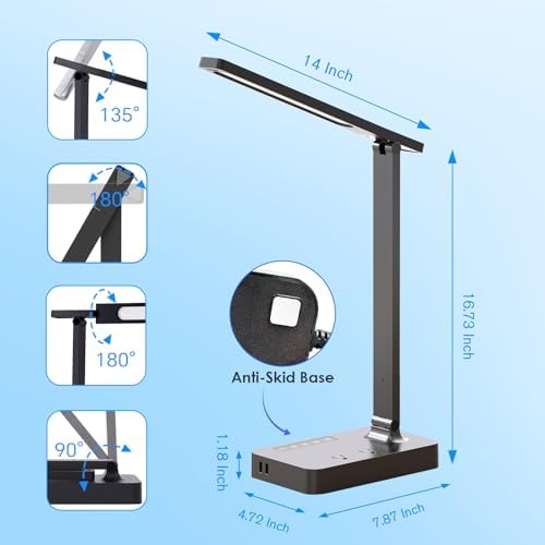 Versatile Power Strip Lamp with USB Charging: 2 AC Outlets, 1 USB-A & 1 Type-C Port, Adjustable Brightness Desk Lamp for Home Office & Dorm Room, 5 ft Extension Cord with Surge Protection for Ultimate Device Safety