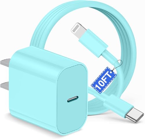 10 ft MFi Certified i Phone Charger Bundle – Fast Charging Wall Adapter & Extended USB C to Lightning Cable for Ultimate Compatibility – Ideal for i Phone 14 Pro Max, 14 Pro, 13 Pro, 12 Mini, 11, and i Pad Air – Enhance Your Charging Experience at Home or Office with Unmatched Flexibility and Efficiency
