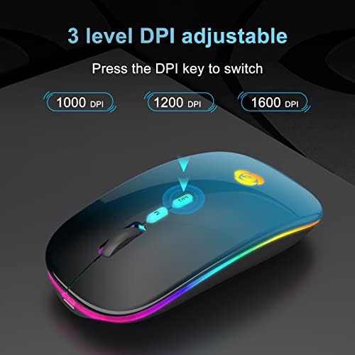 Upgrade Your Workflow with the CC Store LED Wireless Mouse – Dual Connection Modes (Bluetooth & 2.4 GHz), Ultra-Silent Rechargeable Design, Adjustable DPI Settings for Precision, Ergonomic Slim Profile, USB-C Adapter Included – Perfect for Laptops, Mac Books, PCs, Tablets, and i Pads (Black-Red)
