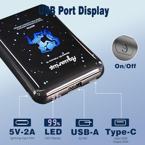 Compact 10000 m Ah Mini Power Bank – Fast Charging Portable USB-C Charger with Virgo Constellation Design for i Phone, Samsung, and Tablets – Ideal Gift for Tech Enthusiasts and Festival Celebrations – Enhanced Portability and Efficiency