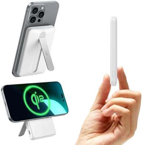 ESR Mag Safe 5,000 m Ah Portable Power Bank with Kickstand – Ultra-Slim 0.6 in Design, 15 W Qi2 Certified Fast Charger for i Phone 16/15/14/13/12 – Includes 20 W USB-C Charging Cable for Effortless Power On-the-Go