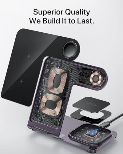 2024 Enhanced 3-in-1 Wireless Charging Station for Apple Devices – Fast Charging Dock for i Phone 16/15/14/13/12/11, Apple Watch, and Air Pods in Stylish Purple – Ultimate Multi-Device Charging Solution with Safety Features and Sleek Design